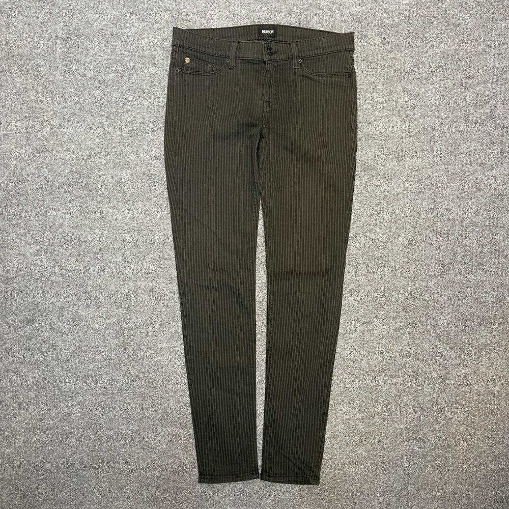 Hudson Krista Super Skinny Striped Jeans Womens Size 28 Green & Black Pinstripe